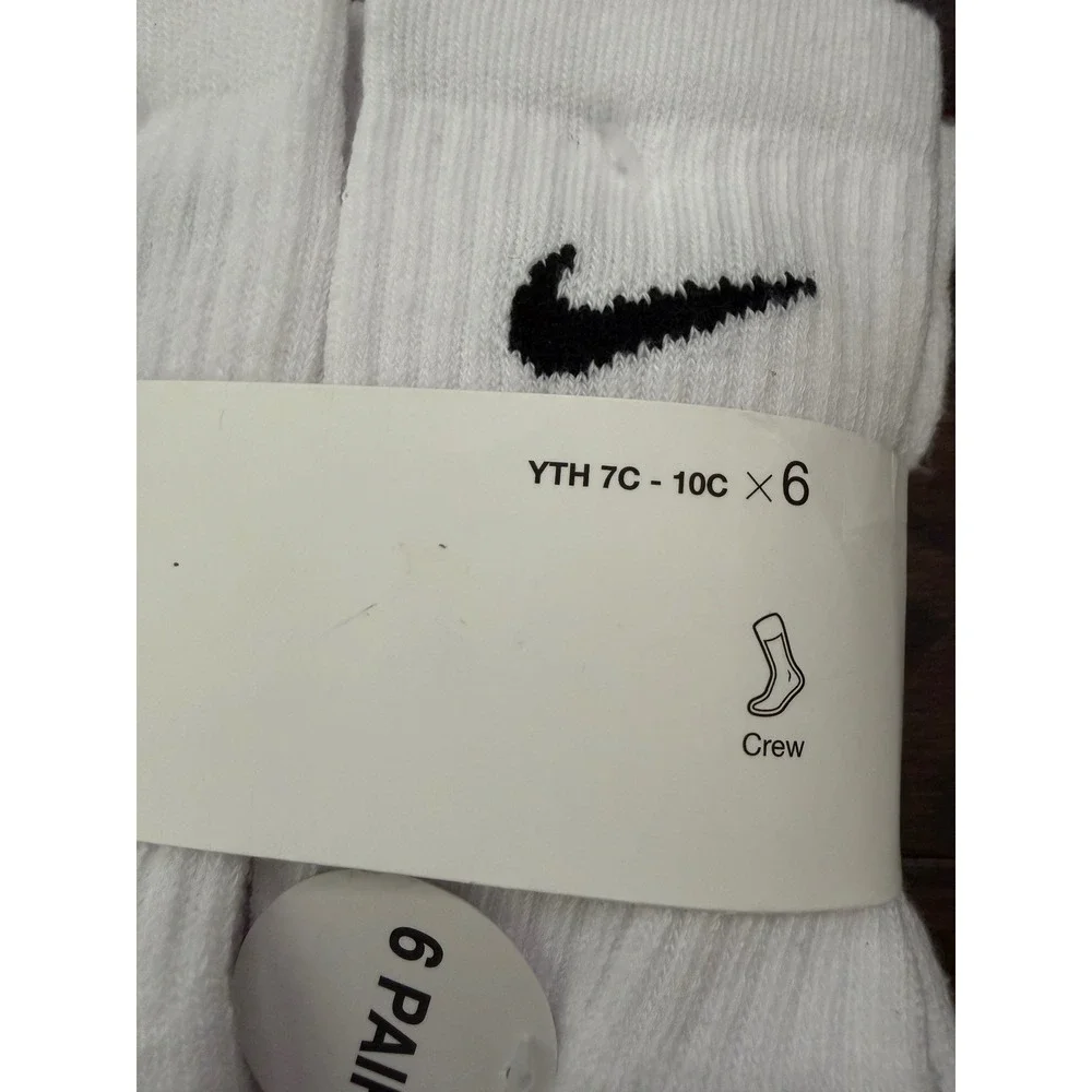 Nike Kids 6 Pack Everyday Cushioned Crew Socks White RN0373-001 Size 7C-10C XXS